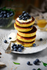 Pancakes with blueberry..style  .selective focus