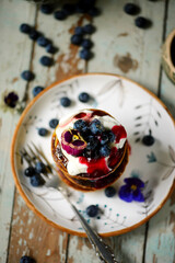 Pancakes with blueberry..style  .selective focus