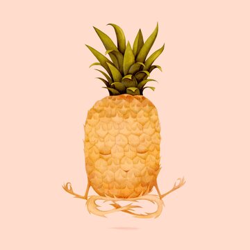 Illustration of pineapple doing yoga