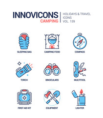 Camping - modern line design style icons set