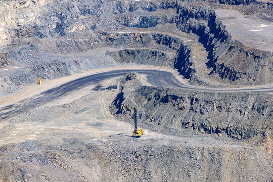 crusher, in an iron ore quarry Mining industry. Mine and quarry equipment.