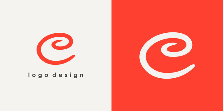 Abstract Initial Letter C Logo. Red Circular Wave Hand Drawn Line Style isolated on Double Background. Usable for Business and Branding Logos. Flat Vector Logo Design Template Element.
