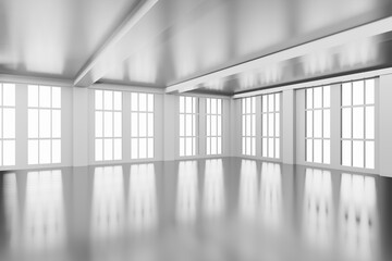 Empty elegant room modern design in bright white color with shadow for background/backdrop wallpaper in 3D rendering illustration