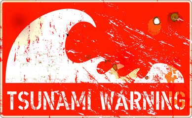 tsunami warning sign, heavy weathered, vector eps 10