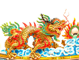 Fototapeta na wymiar Gold dragon statue isolated on white background 