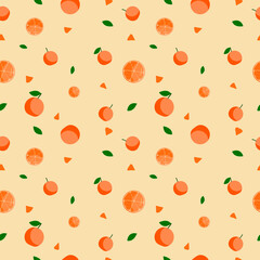 Fruit seamless pattern, Oranges on orange wallpaper.	
