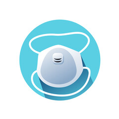 Dust mask flat icon. Protective N95 face mask or respirator with valve color illustration. Concept of personal safety during corona virus pandemic outbreak. Long shadow editable stroke vector