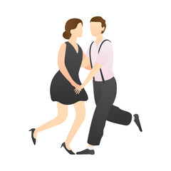 romantic couple dancing while holding hands. man and woman at school, studio, and party. outdoor activity romantic couple scenes. romantic couple relationship in flat vector illustration