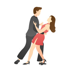 couple dancing. man dancing and embracing woman. man and woman at school, studio, and party. outdoor activity romantic couple scenes. romantic couple relationship in flat vector illustration.
