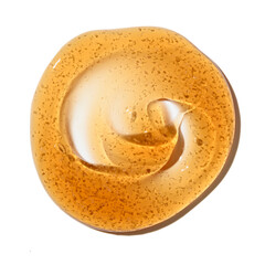 Natural coffee and orange scrub or gel isolated on white background. Flat lay, top view.