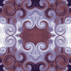 Baroque stylized ornament in purple and maroon. Pattern with scrollworks and circle motifs. Abstract symmetric background. Design for upholstery and drapery material, fabric, tapestry, home decor