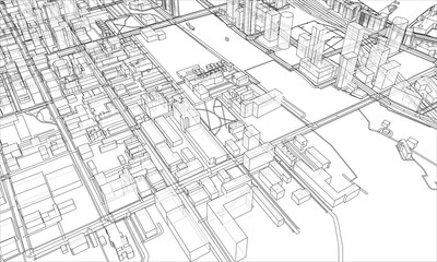 Fototapeta na wymiar Outline city concept. Wire-frame style