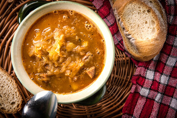 Traditional russian sour cabbage soup.