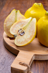 Group of ripe yellow quince apples