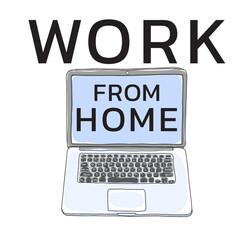 laptop work from home  hand drawn cute  art vector illustration