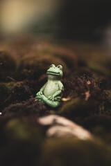 Toy frog on moss