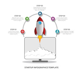 Startup infographic design with rocket - Vector Illustration