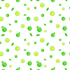 Fruit seamless pattern, Lime on white wallpaper.	
