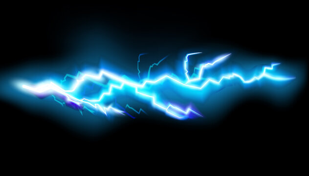 Flashes of lightning, isolated on transparent background. Thunderstorm electric bolt, vector illustration in realistic style