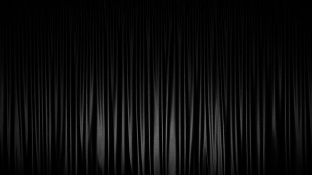 Black curtain or drapes with light spot abstract background. Luxury wavy black silk. Curtain decoration design. 3d rendering.