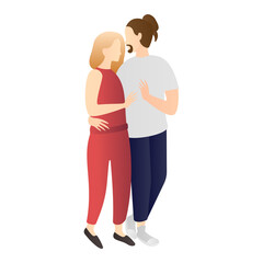 romantic couple walking together. couple cartoon characters. romantic couple relationship in flat vector illustration.
