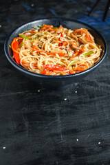rice noodles with vegetables cellophane pasta food background top view copy space for text organic eating healthy