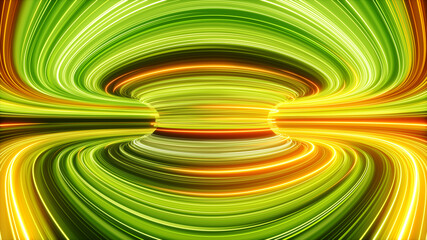 3d render, abstract yellow red green neon background, speed of light rays, glowing lines, space and time strings, twisted electromagnetic vortex - obrazy, fototapety, plakaty