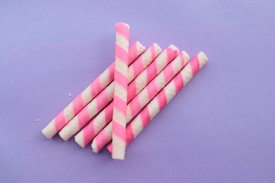 pink strawberry spiral waffy rolls stuffed with strawberry cream