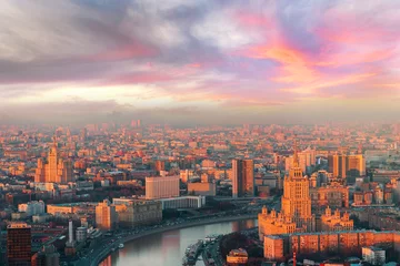 Washable wall murals Moscow cityscape of modern and urban skyscrapers Moscow International Business Center is Architecture and landmark of Moscow City with sweet sunset sky, moscow city, Russia