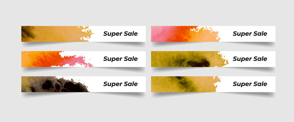 Vector set of 06 slides corporate modern watercolor web banner design in white background. Great for web promotional super sales and marketing discount surface project.