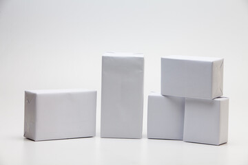 Group of white box gift concept on white