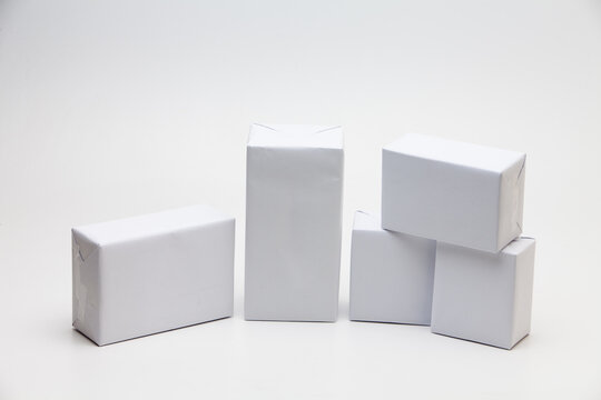 Group of white box gift concept on white