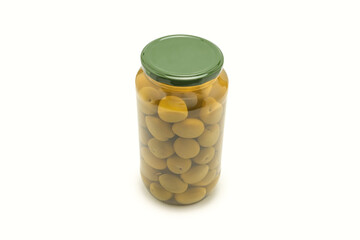 Olives in a bottle isolated on a white.