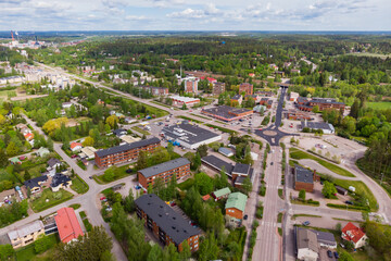 Aerial panoramic view of city Inkeroinen in Finland.