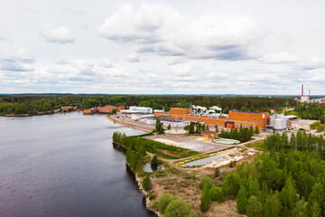 Fototapeta na wymiar Aerial panoramic view of city Inkeroinen at river Kymijoki, Finland.