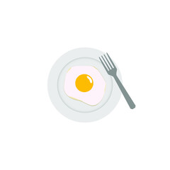 scrambled eggs on a plate with a fork, breakfast, vector illustration
