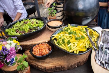 Typical Colombian food served in clay pots