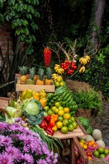 colorful fruits arranged on a table during a typical Colombian gathering