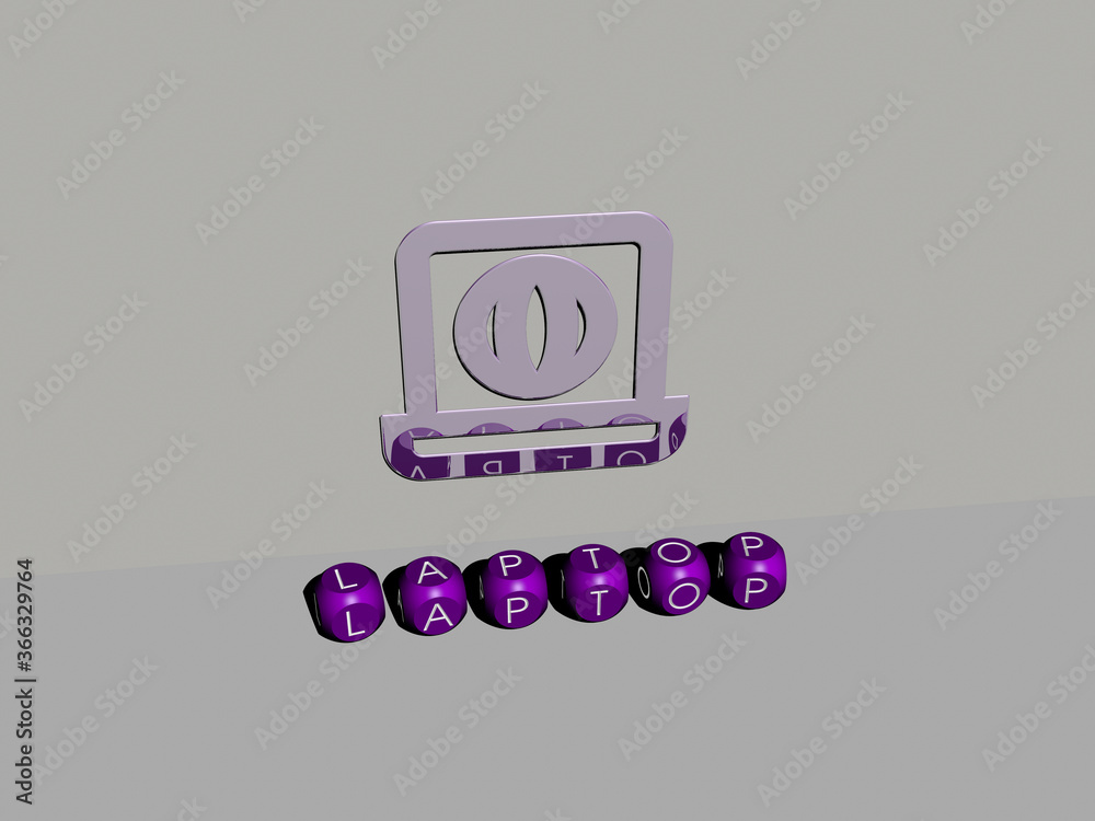 Fototapete 3d illustration of laptop graphics and text made by metallic dice letters for the related meanings o