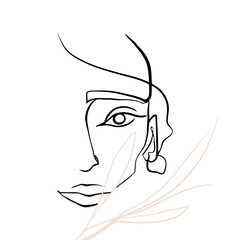 One line drawing woman face. Minimal style female portrait. 