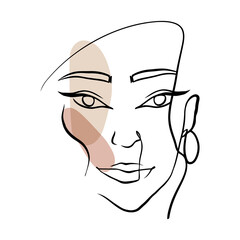 One line drawing minimal style female portrait. Can use t-shirt print, beauty and fashion concept, wedding, poster, decoration.