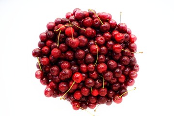 Red cherry ripe juicy on a white background.