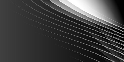 Black background overlap white lines and black sheets, modern abstract widescreen background with place for your text or message or presentation slide design.