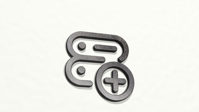 SERVER ADD from a perspective on the wall. A thick sculpture made of metallic materials of 3D rendering. data and illustration