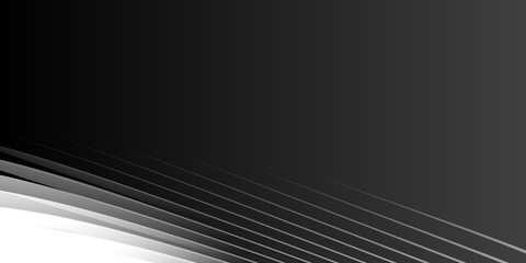 Abstract template black white geometric diagonal with white curve wave lines border on black background