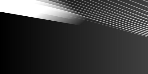Abstract template black white geometric diagonal with white curve wave lines border on black background