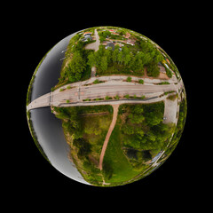A three dimensional aerial panoramic view of city Inkeroinen at river Kymijoki, Finland.
