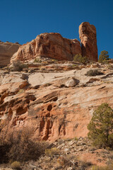 Obraz premium Unusual geologic rock formations viewed from Calf Creek Trail, Grand Staircase-Escalante National Monument and Zion National Park, Utah