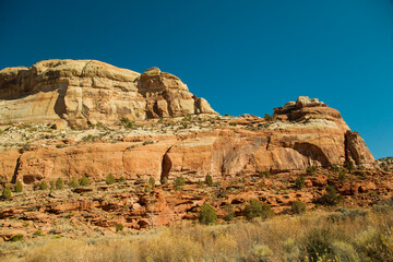 Unusual geologic rock formations viewed from Calf Creek Trail, Grand Staircase-Escalante National Monument and Zion National Park, Utah