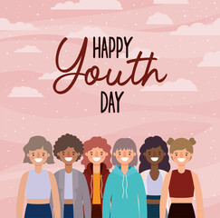women cartoons smiling of happy youth day design, Young holiday and friendship theme Vector illustration